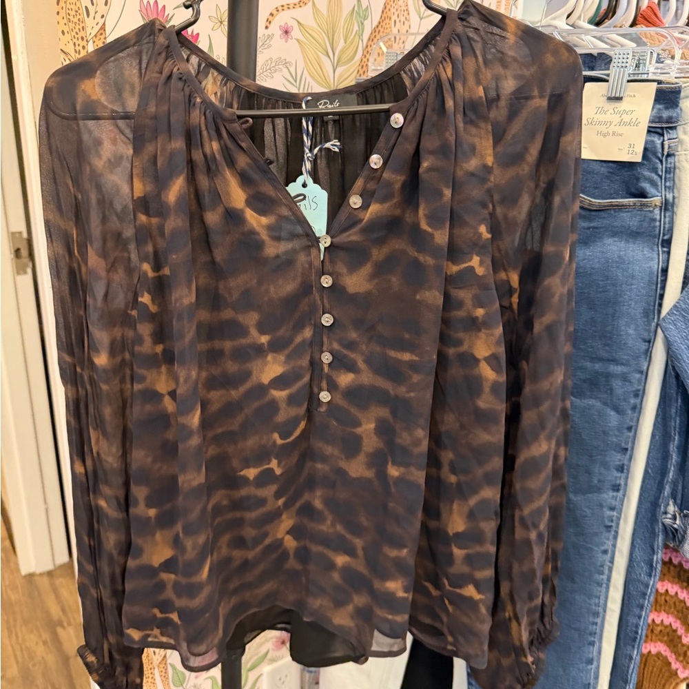 Rails Indi Leopard Print Chiffon Top Medium - image 4